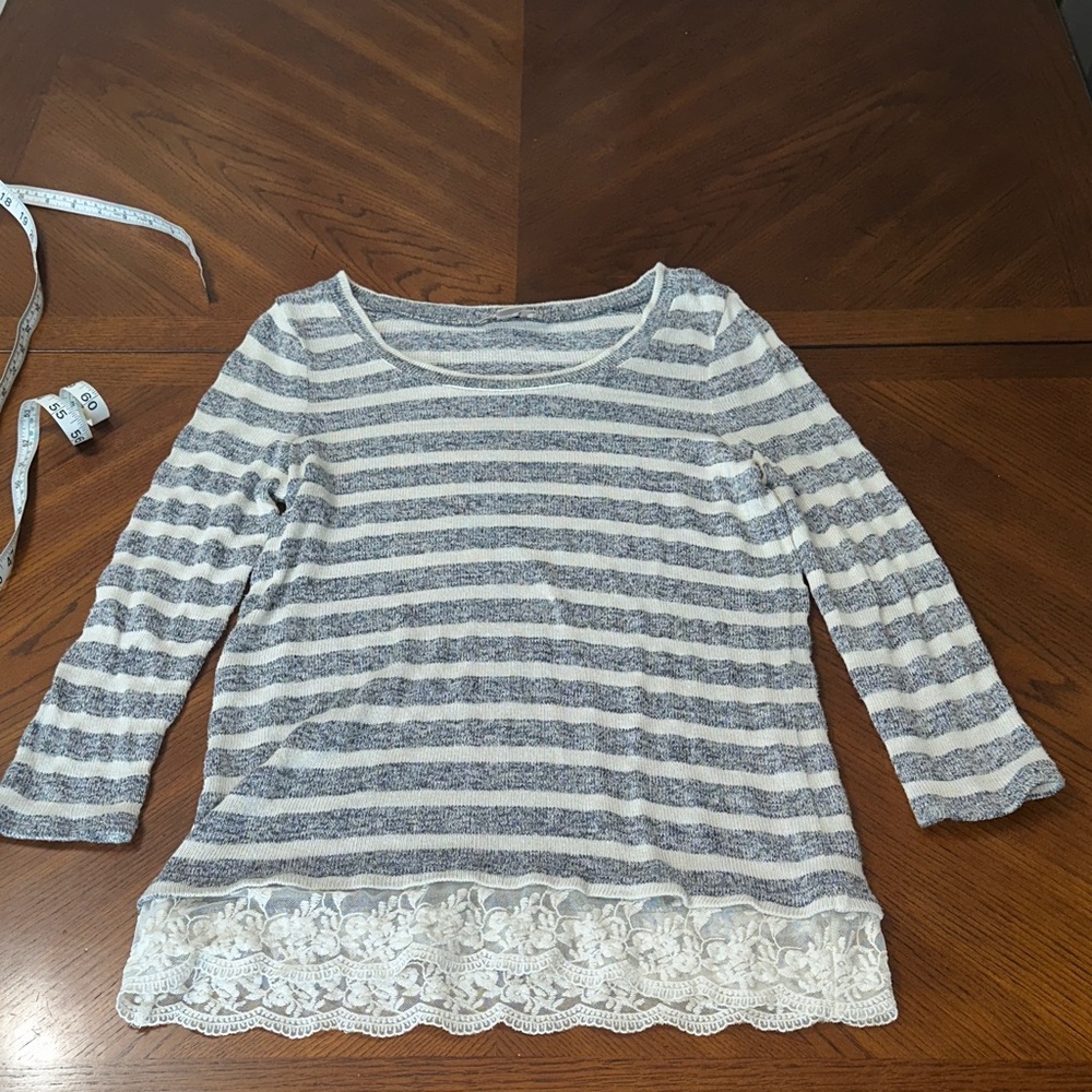 LOFT Navy and Ivory Knit Sweater